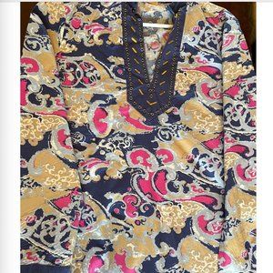 Michaels Kors Tunic,  Large, Navy with Paisley design